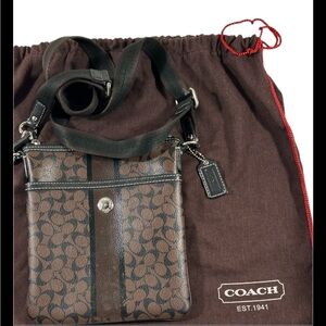 Coach Signature Heritage Stripe North South Swingpack Crossbody w/ Dust Bag
